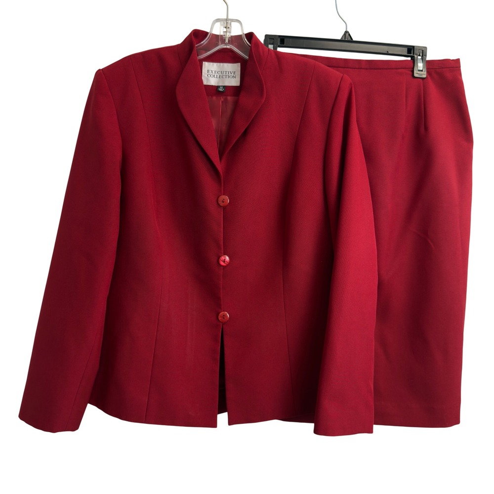 Executive Collection Womens Red Skirt Suit Set Blazer Pencil Skirt Size 16